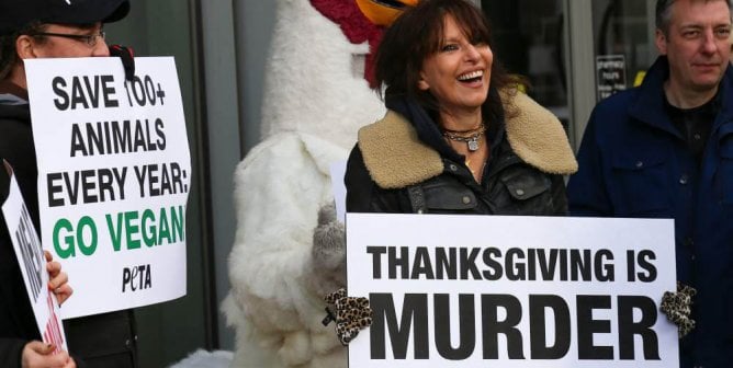 Pretenders singer Chrissie Hynde at a Thanksgiving PETA demonstration