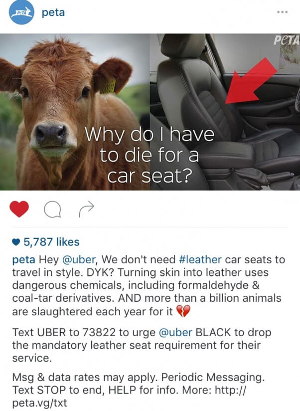 PETA Facebook post about UberBlack