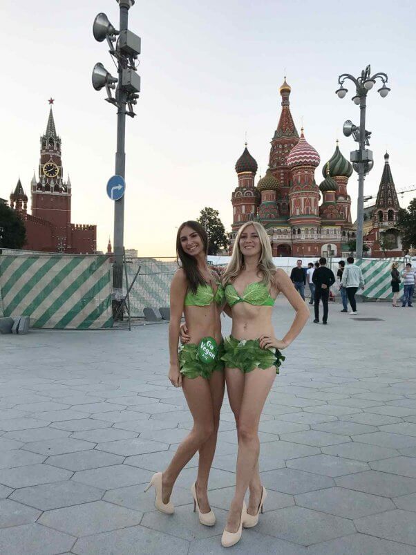 Lettuce Ladies pose in front of Moscow landmarks