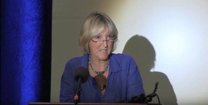 Ingrid Newkirk speaking at the 2017 National Animal Rights Conference