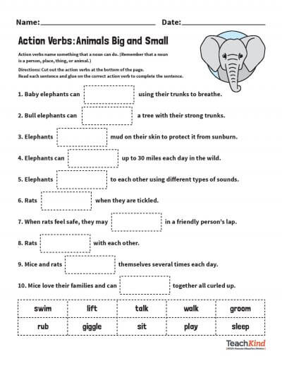 Grammar Packet: Compassionate Nouns and Verbs Worksheets | PETA