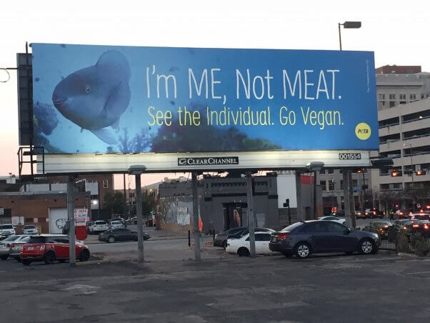 closeup of I'm me, not meat billboard