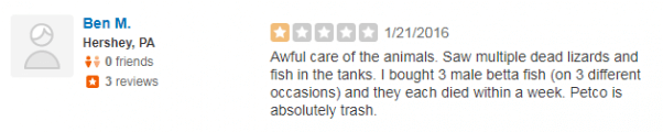one star yelp review about petco