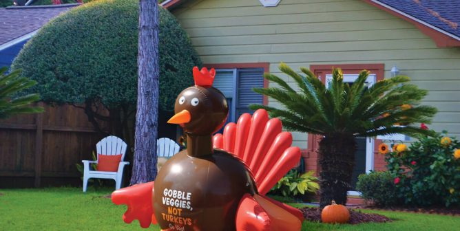 inflatable PETA turkey lawn ornament