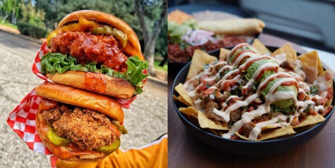 vegan food at coachella, lettuce feast vegan sandwiches and cena vegan nachos