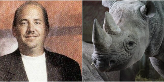 trophy hunter chris peyerk collaged with rare black rhino