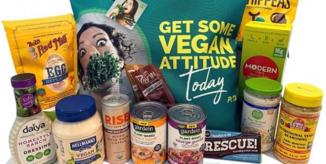 PETA bag and a variety of delicious vegan products