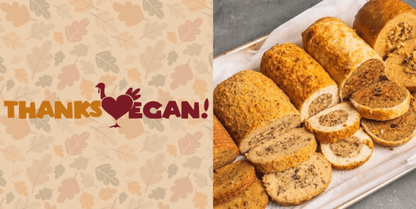 Thanksvegan logo and vegan roasts