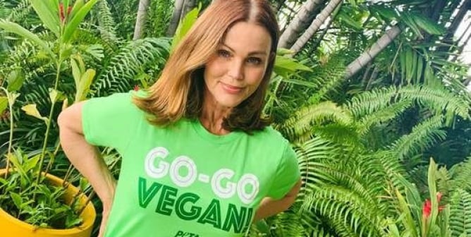 Belinda lead singer of Go-Go's in PETA exclusive shirt