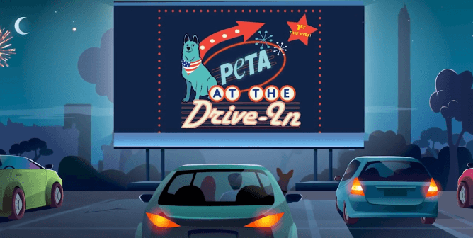 animation of "PETA at the Drive-In" with dog Major Biden