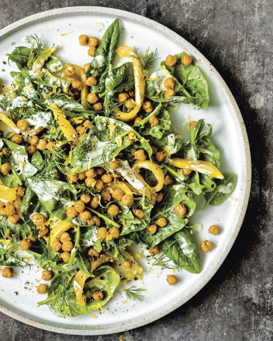 Bryant Terry's Spinach Salad with Blackened Chickpeas