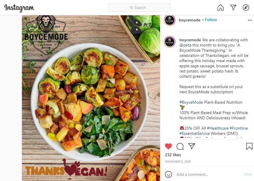 Boycemode Celebrates ThanksVegan on Instagram