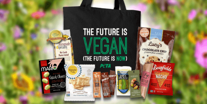 The future is vegan peta tote and snacks