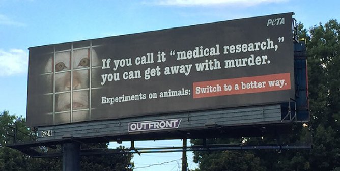photo of PETA billboard against animal experimentation