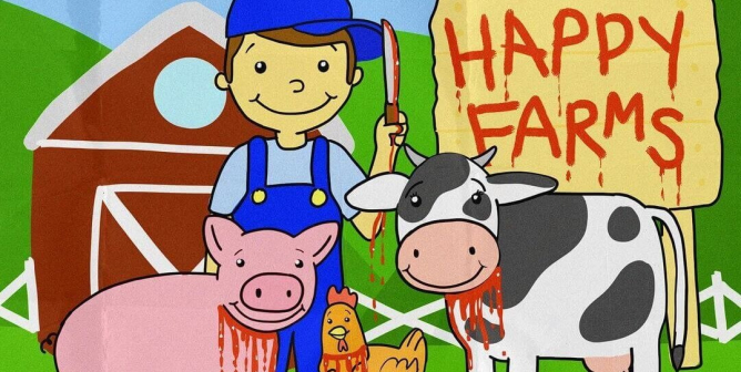 farmer with knife with animals bleeding