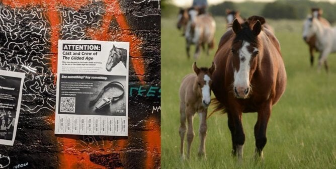 (left) gilded age flyer (right) free horses standing on grass