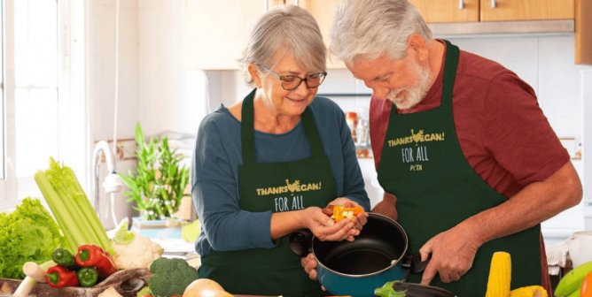 Couple cooks vegan food