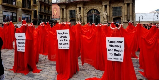PETA UK protests bullfighting in Pamplona, Spain