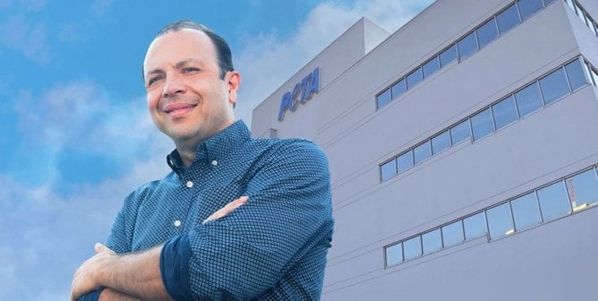 Pete Raffetto stands in front of PETA's Norfolk headquarters