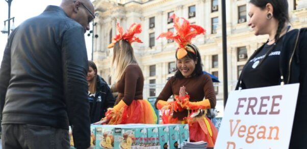 Turkeys Gone Wild! PETA ‘Chicks’ Land in Philly for ‘ThanksVegan’ Giveaway