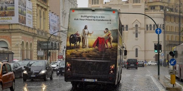 jesus bullfighting bus ad