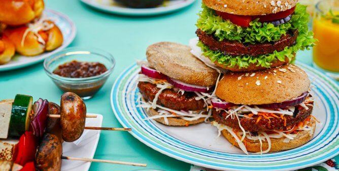 vegan bbq burgers and skewers