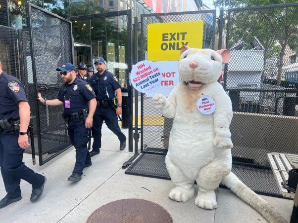 PETA mouse and Oshkosh police officers at 2024 Republican National Convention