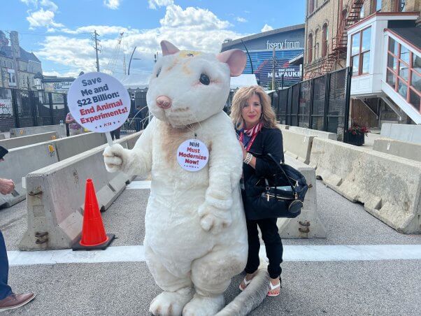 PETA mouse with woman at 2024 RNC