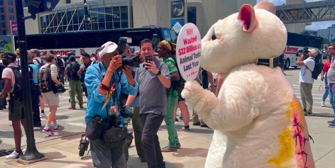 PETA Calls Out Cruel Tests on Animals Outside Republican National Convention