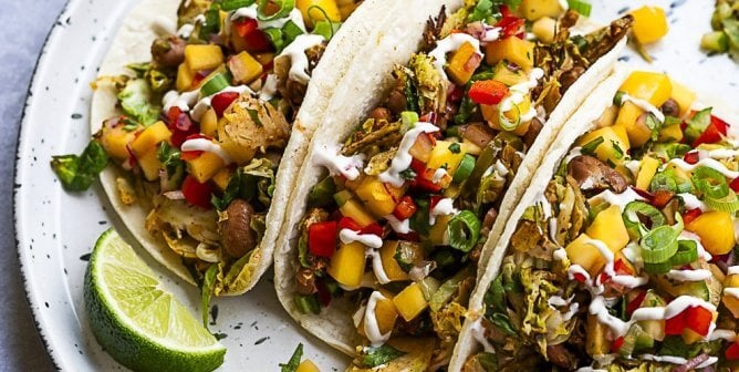 Vegan Brussels Sprout and Pinto Tacos with Mango Salsa
