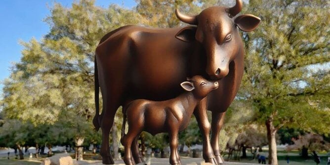 pioneer plaza replacement statue mock-up featuring cow and calf