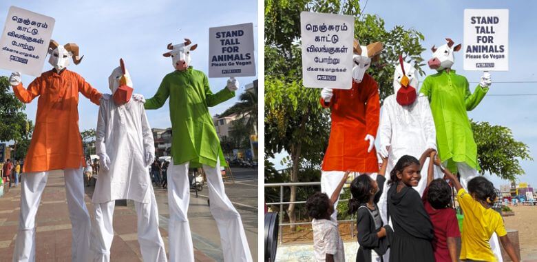 ‘Animals’ on Stilts Urge Everyone to Go Vegan