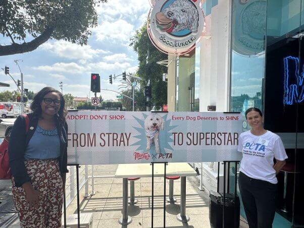 Lisa Lange with Culver City Mayor Yasmine-Imani McMorrin at Monty's Good Burger and PETA event