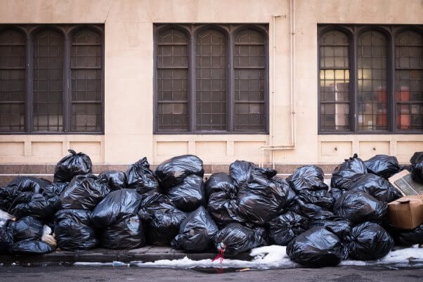 Trash bags on New York City sidewalk