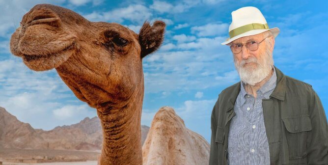 James Cromwell next to camel in Egypt