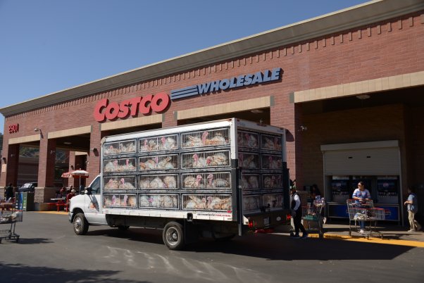 PETA's Hell on Wheels Turkey Truck outside a Costco