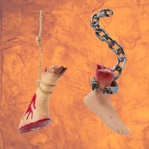 halloween decor severed human foot and pig foot