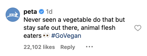 peta comment on instagram post about cysts in meat