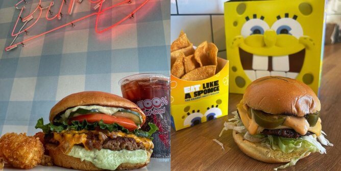 vegan krabby patty meals at monty's good burger and la taqueria venganza