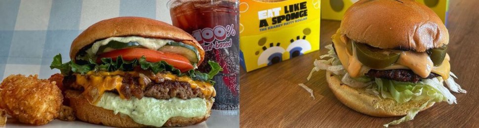 vegan krabby patty meals at monty's good burger and la taqueria venganza