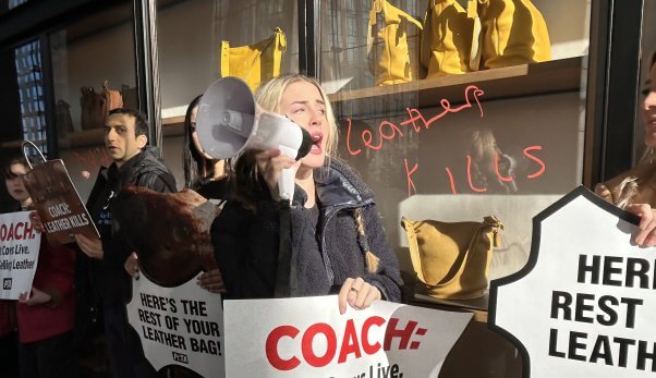 Protestor holding a megaphone