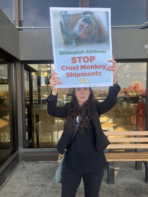 Demonstrator holding up sign