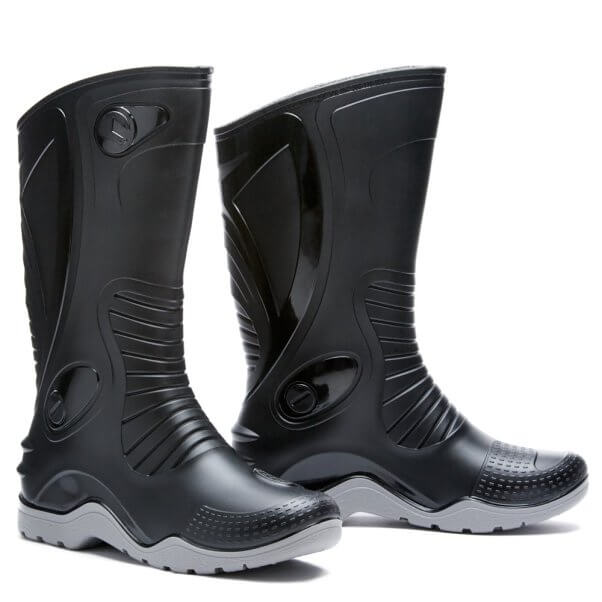 A pair of black motorcycle boots