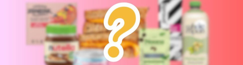 various new vegan products blurred with a question mark in front