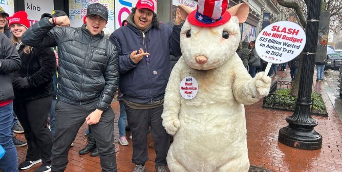 A mouse mascot attends the 2025 MAGA rally