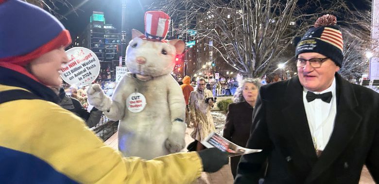 PETA volunteer leafletting at the event