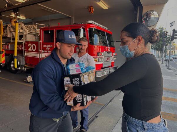 peta gives supplies package to firefighters during Los Angeles fires