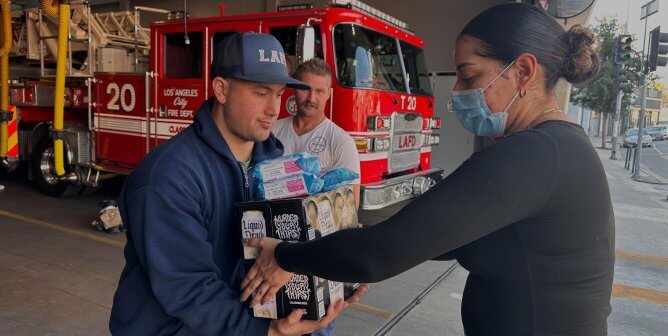 peta gives supplies package to firefighters during Los Angeles fires