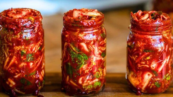 the korean vegan jars of vegan kimchi