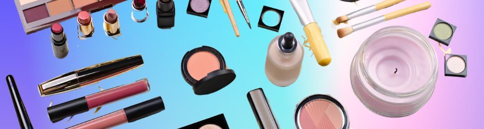 Makeup set against a colorful background